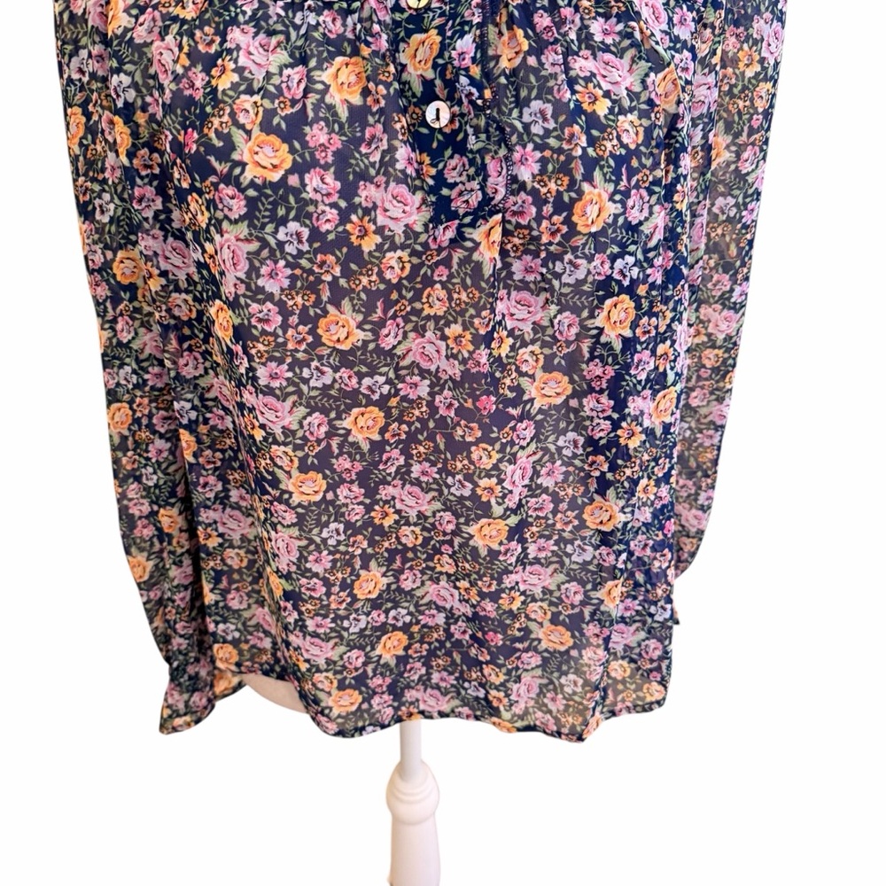Listicle  Navy Blue with Ditsy Floral Long Sleeve Blouse M - Picture 4 of 11
